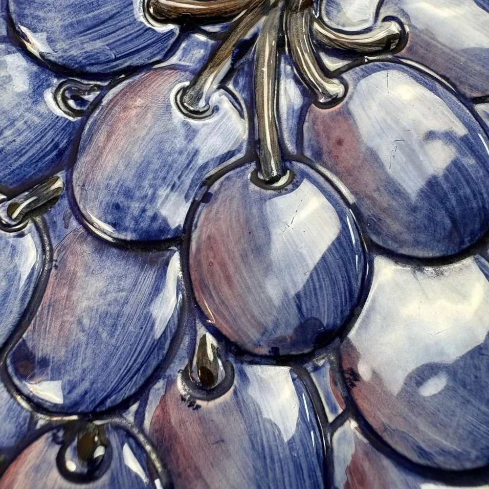 Vintage Italian Ceramic Grape Cluster Wall Plate‎ Blue Purple Made in Italy